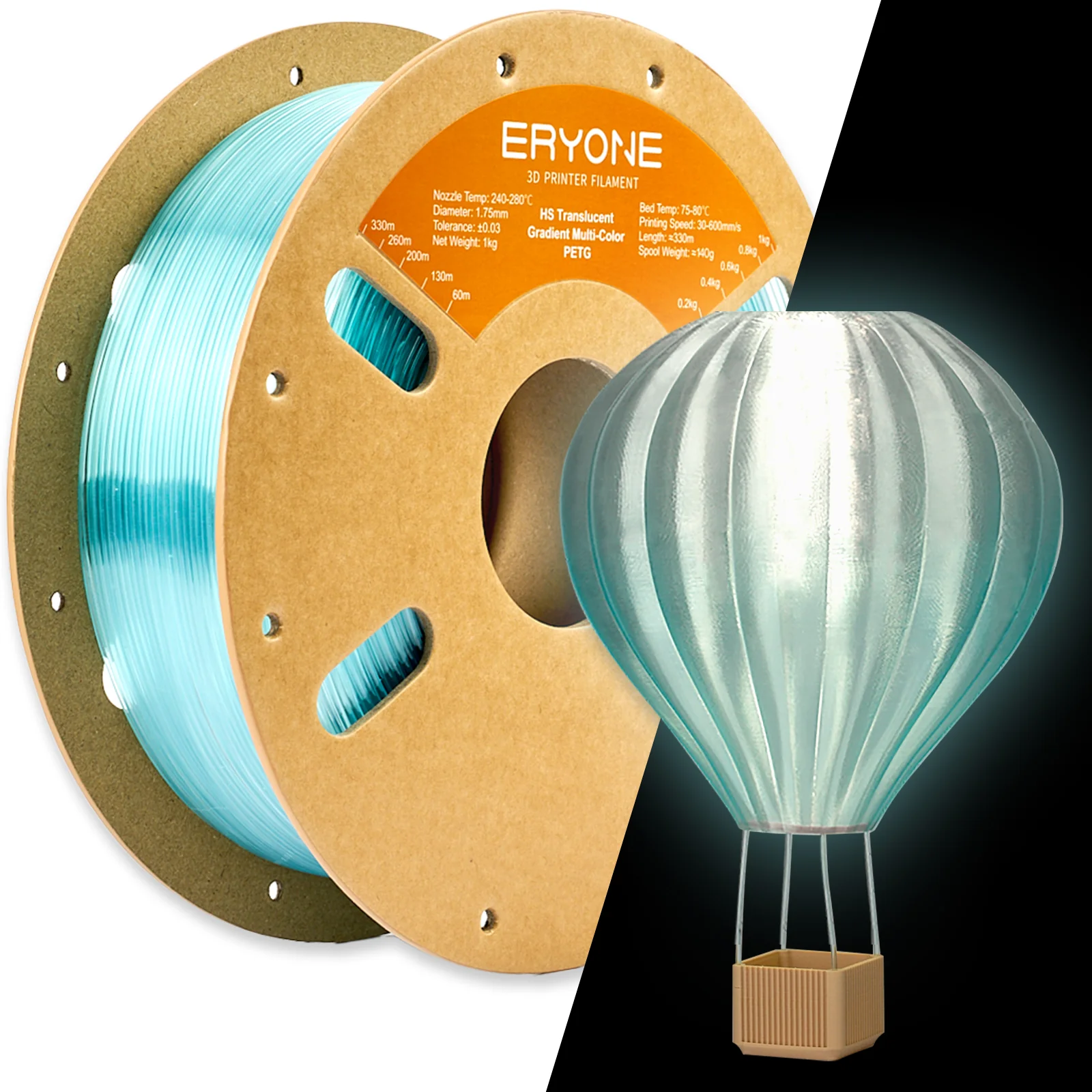 PETG High-Speed Translucent Gradient Multi-Color Filament - 1.75mm±0.03mm (1kg) - Image 3