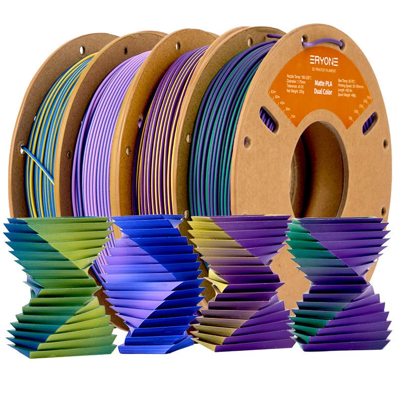 3D Printer Filament, PLA Matte Dual-Color Filament，1.75mm±0.03mm（250g）,Total 4 Rolls