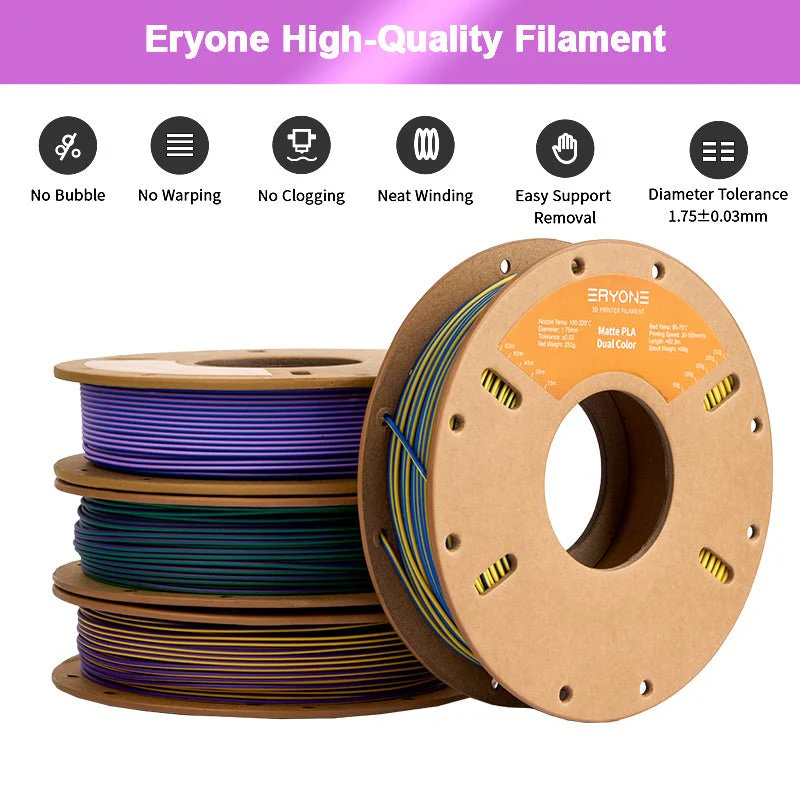 3D Printer Filament, PLA Matte Dual-Color Filament，1.75mm±0.03mm（250g）,Total 4 Rolls - Image 2