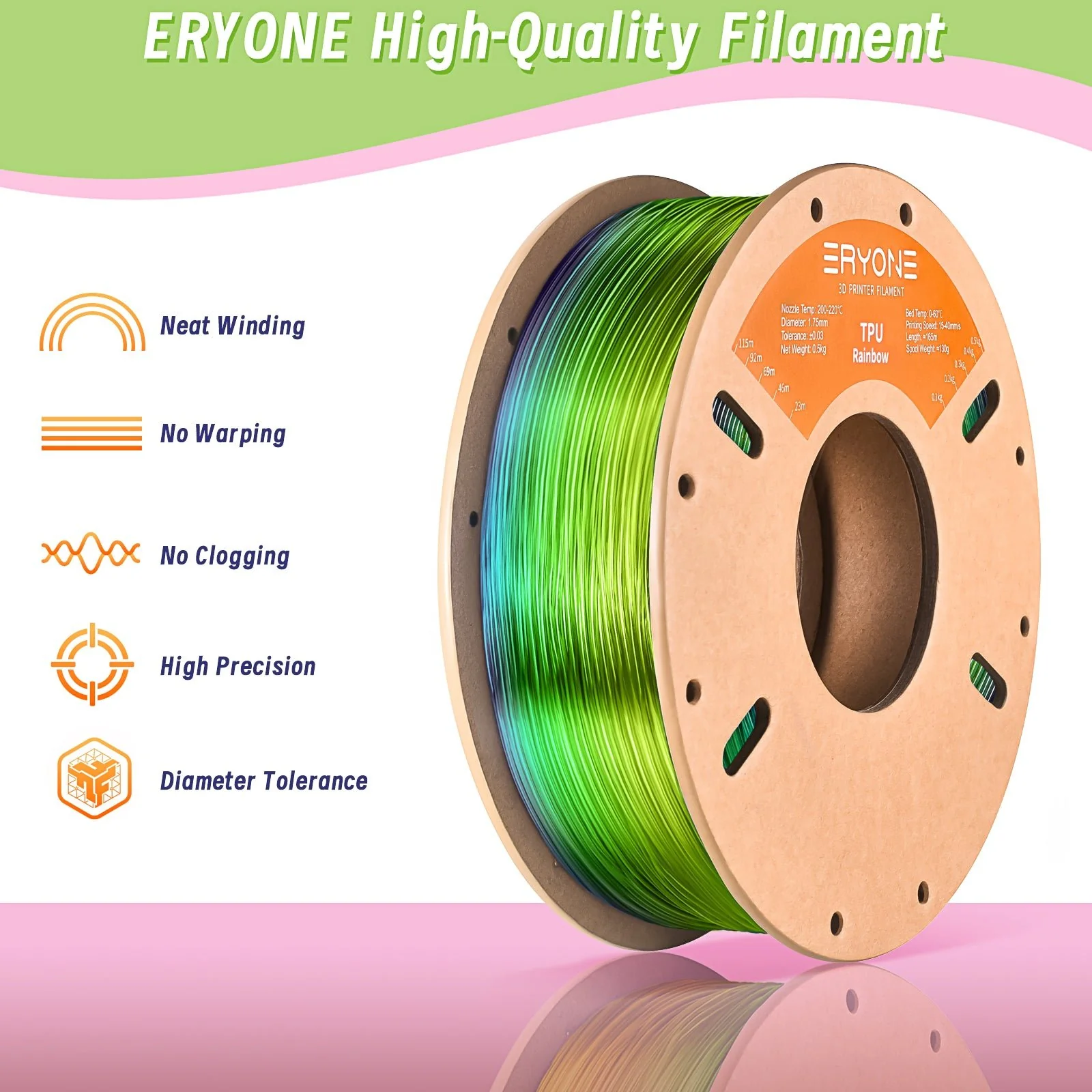 TPU Rainbow Filament,1.75 mm±0.05 mm(0.5kg) - Image 3
