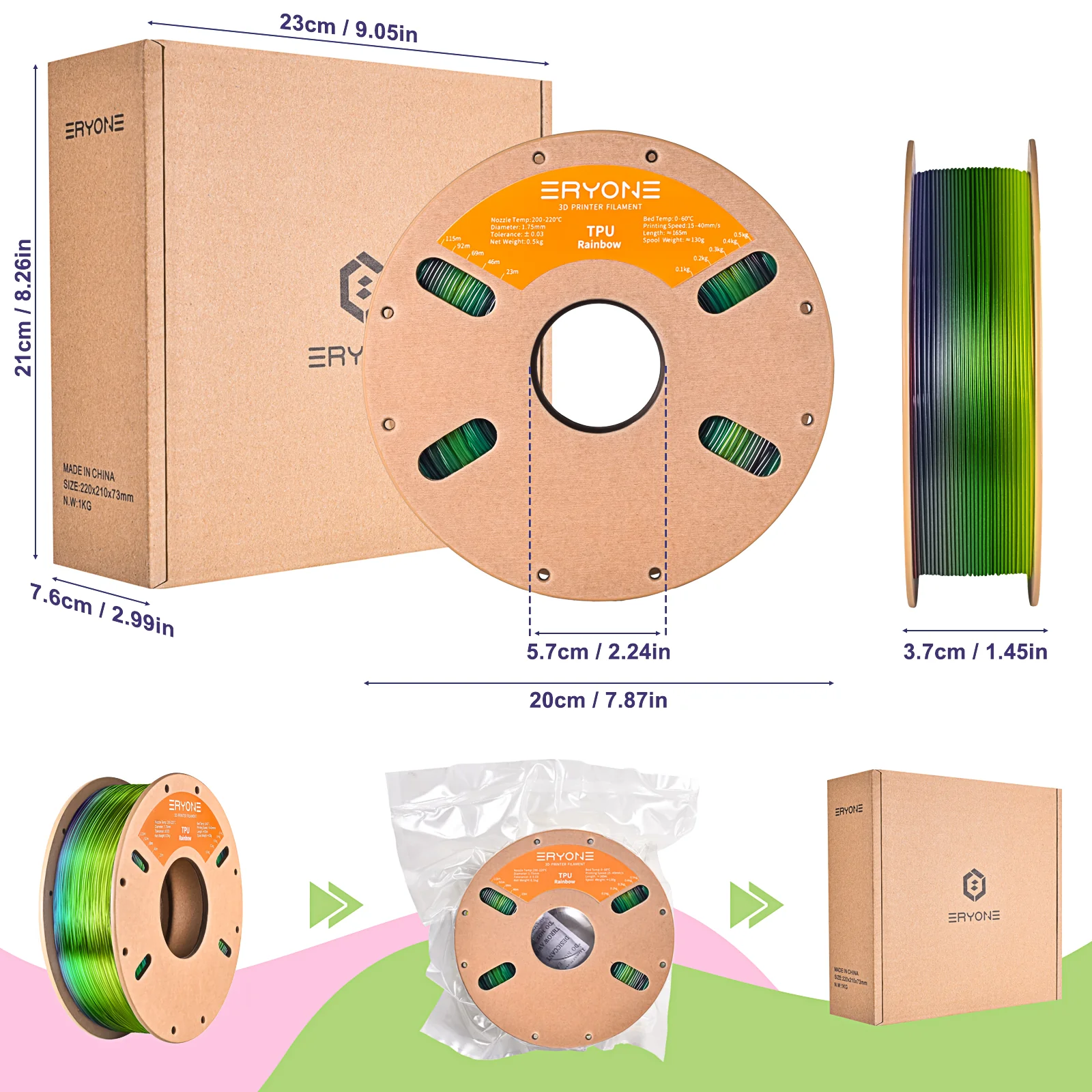 TPU Rainbow Filament,1.75 mm±0.05 mm(0.5kg) - Image 7